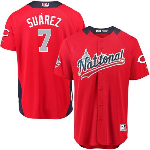Reds #7 Eugenio Suarez Red 2018 All-Star National League Stitched MLB Jersey