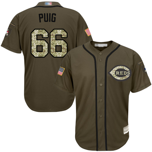 Reds #66 Yasiel Puig Green Salute to Service Stitched MLB Jersey
