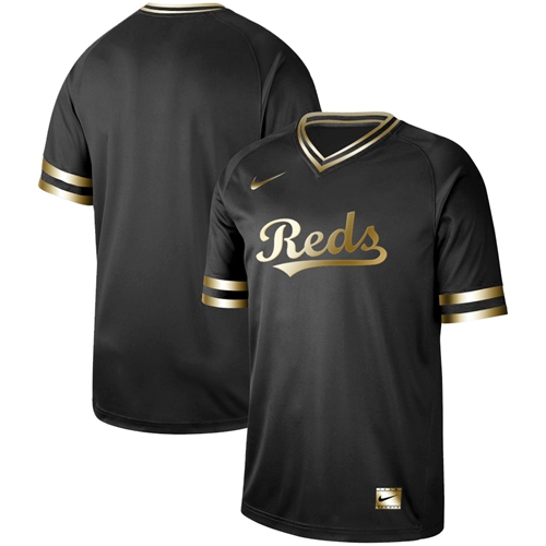 Nike Reds Blank Black Gold Authentic Stitched MLB Jersey