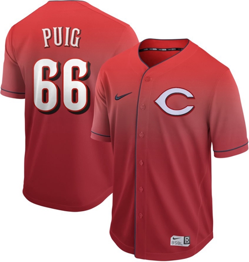 Nike Reds #66 Yasiel Puig Red Fade Authentic Stitched MLB Jersey