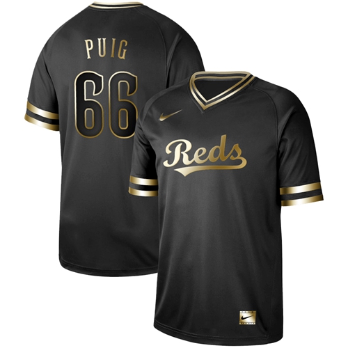 Nike Reds #66 Yasiel Puig Black Gold Authentic Stitched MLB Jersey