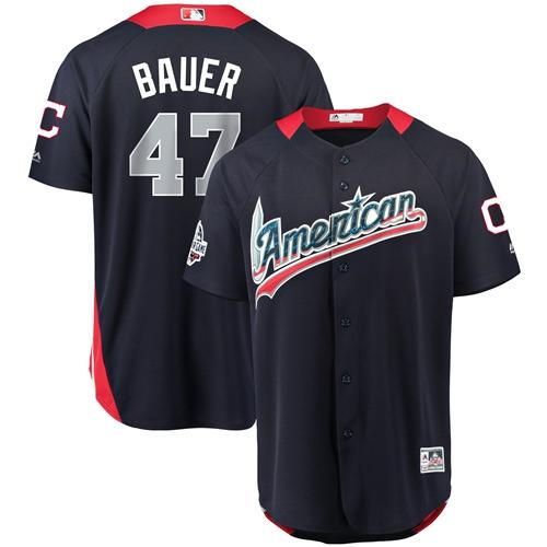 Indians #47 Trevor Bauer Navy Blue 2018 All-Star American League Stitched MLB Jersey