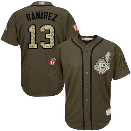 Indians #13 Hanley Ramirez Green Salute to Service Stitched MLB Jersey
