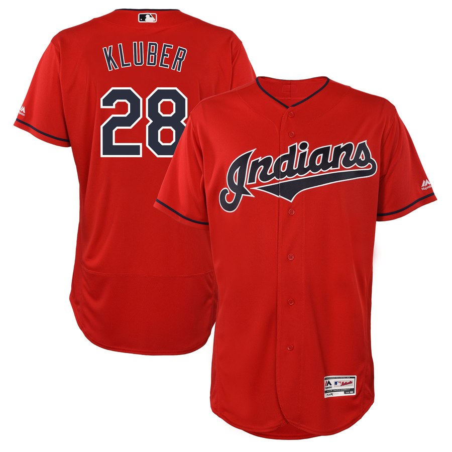 Indians #28 Corey Kluber Scarlet 2019 Flexbase Authentic Collection Stitched MLB Jersey