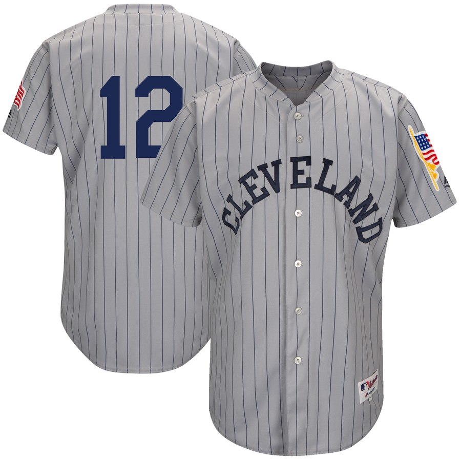 Indians #12 Francisco Lindor Gray 1917 Turn Back the Clock Authentic Stitched MLB Jersey