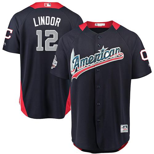 Indians #12 Francisco Lindor Navy Blue 2018 All-Star American League Stitched MLB Jersey