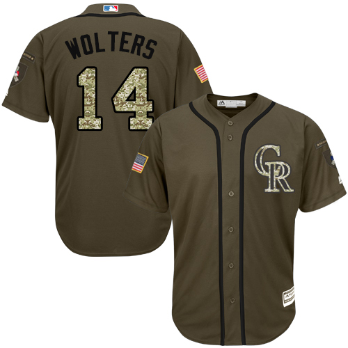 Rockies #14 Tony Wolters Green Salute to Service Stitched MLB Jersey
