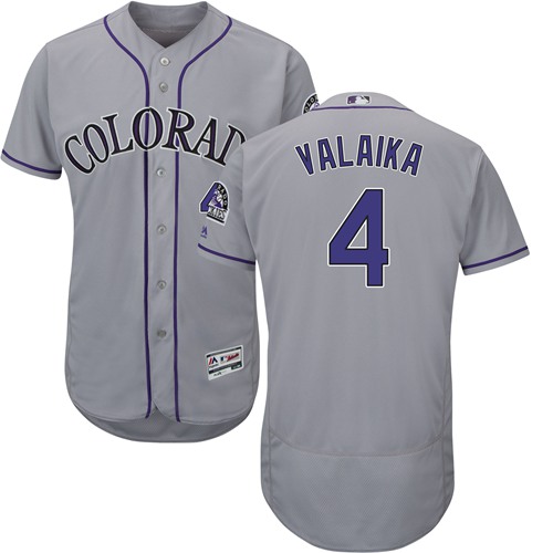 Rockies #4 Pat Valaika Grey Flexbase Authentic Collection Stitched MLB Jersey