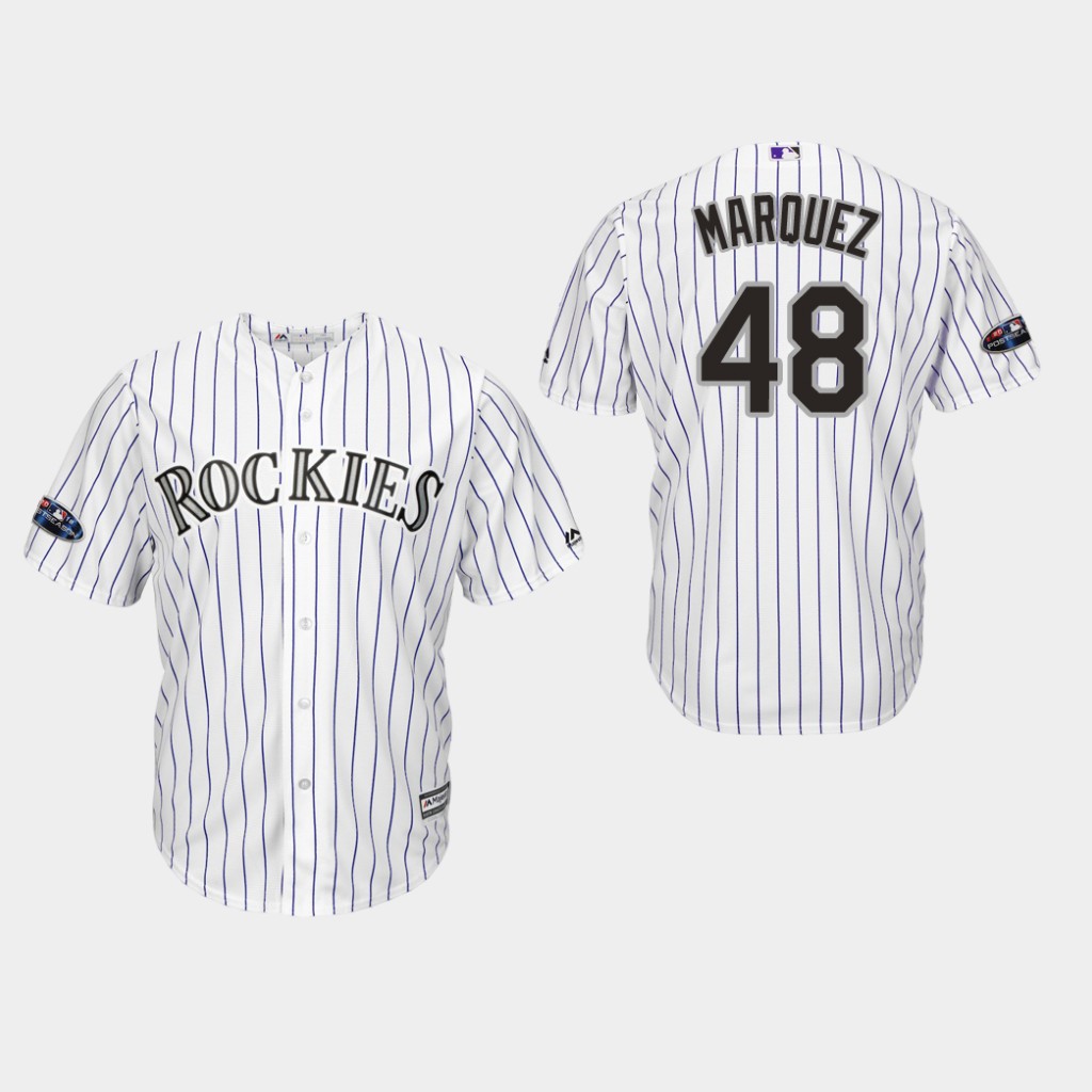 Rockies #48 German Marquez White Strip New Cool Base Stitched MLB Jersey
