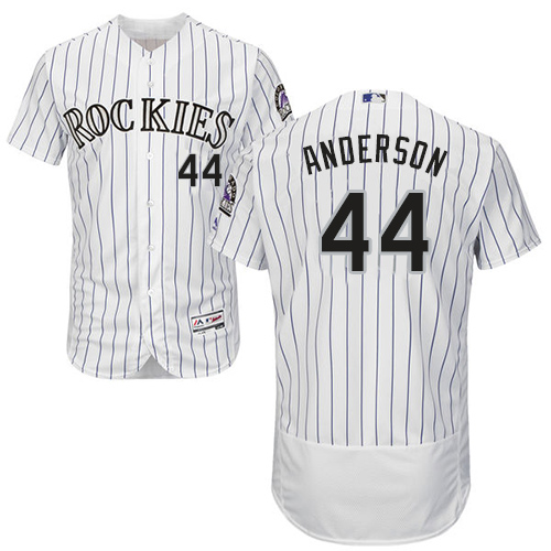 Rockies #44 Tyler Anderson White Strip Flexbase Authentic Collection Stitched MLB Jersey