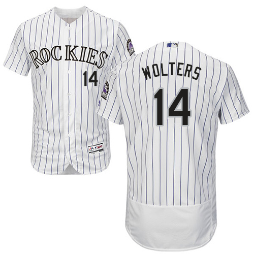 Rockies #14 Tony Wolters White Strip Flexbase Authentic Collection Stitched MLB Jersey