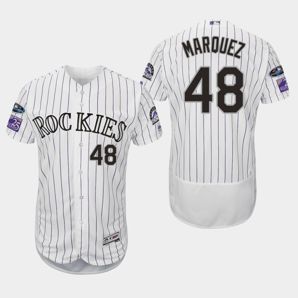Rockies #48 German Marquez White Strip Flexbase Authentic Collection Stitched MLB Jersey