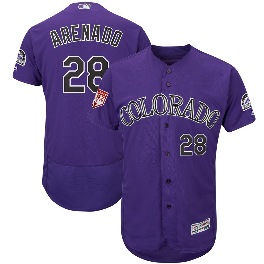 Rockies #28 Nolan Arenado Purple 2019 Spring Training Flex Base Stitched MLB Jersey