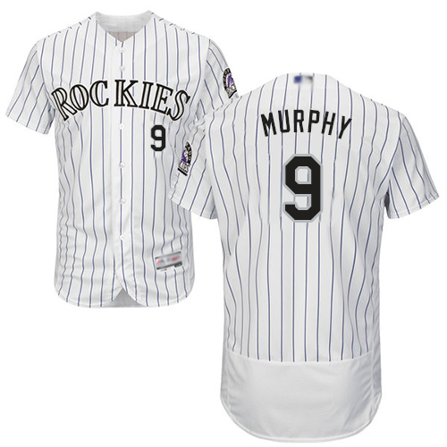 Rockies #9 Daniel Murphy White Strip Flexbase Authentic Collection Stitched MLB Jersey