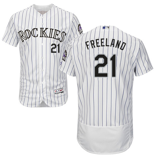 Rockies #21 Kyle Freeland White Strip Flexbase Authentic Collection Stitched MLB Jersey