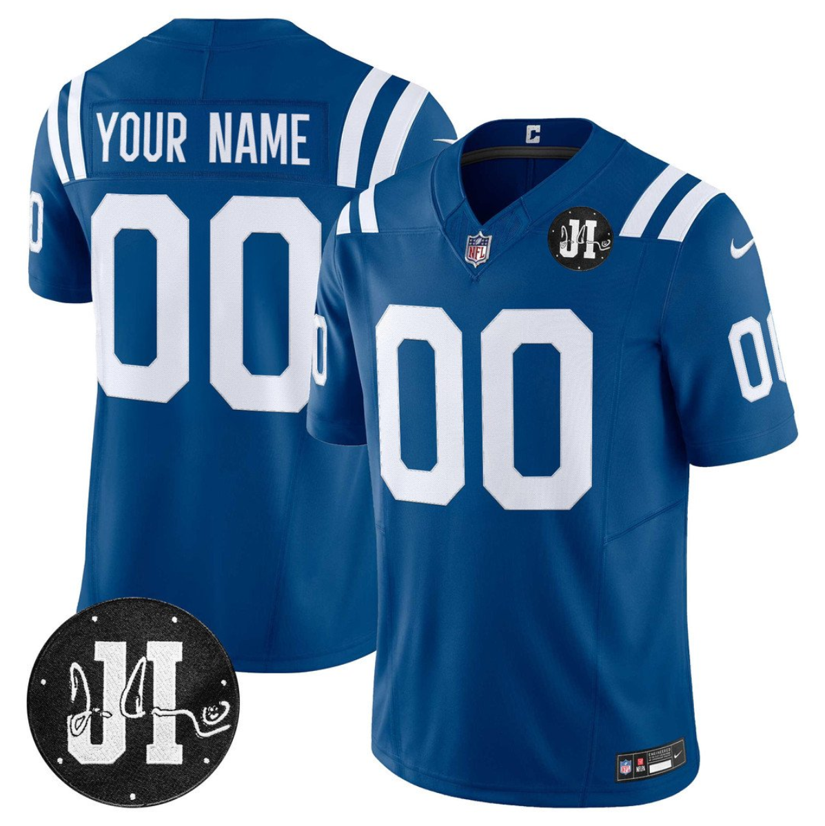 Men's Indianapolis Colts Active Player Custom Blue 2025 F.U.S.E. Jim Irsay Patch Vapor Limited Stitched Football Jersey Men's Indianapolis Colts Active Player Custom Blue 2025 F.U.S.E. Jim Irsay Patch Vapor Limited Stitched Football Jersey