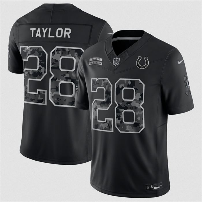 Men's Indianapolis Colts #28 Jonathan Taylor Black F.U.S.E. 2026 Salute to Service Limited Stitched Football Jersey