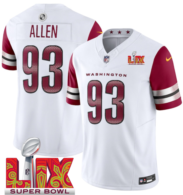 Men's Washington Commanders #93 Jonathan Allen White F.U.S.E. 24/25 Super Bowl LIX Vapor Untouchable Limited Stitched Football Jersey