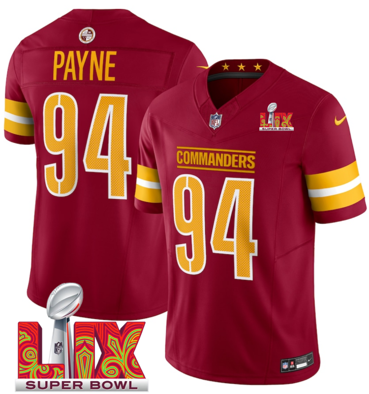 Men's Washington Commanders #94 Da'Ron Payne Burgundy F.U.S.E. 24/25 Super Bowl LIX Vapor Untouchable Limited Stitched Football Jersey Men's Washington Commanders #94 Da'Ron Payne Burgundy F.U.S.E. 24/25 Super Bowl LIX Vapor Untouchable Limited Stitched Football Jersey