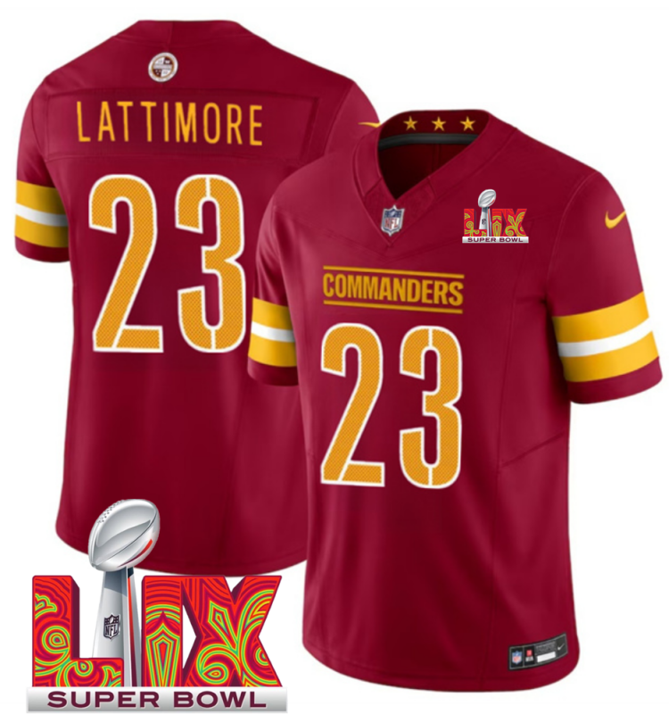 Men's Washington Commanders #23 Marshon Lattimore Burgundy F.U.S.E. 24/25 Super Bowl LIX Vapor Untouchable Limited Stitched Football Jersey Men's Washington Commanders #23 Marshon Lattimore Burgundy F.U.S.E. 24/25 Super Bowl LIX Vapor Untouchable Limited Stitched Football Jersey