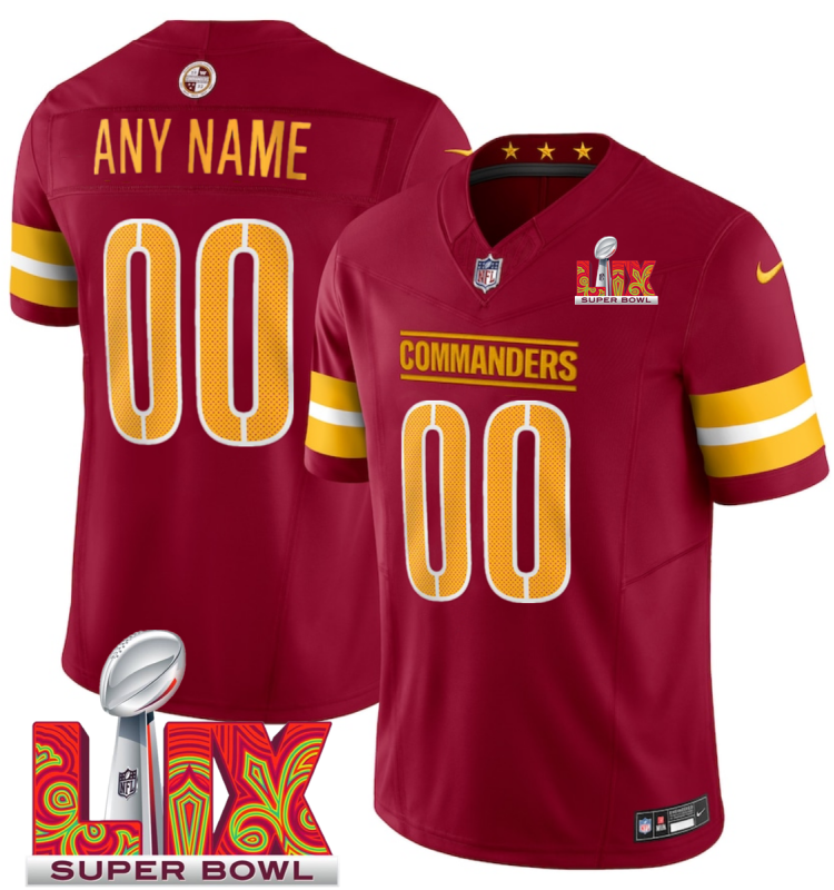 Men's Washington Commanders Active Player Custom Burgundy F.U.S.E. 24/25 Super Bowl LIX Vapor Untouchable Limited Stitched Football Jersey