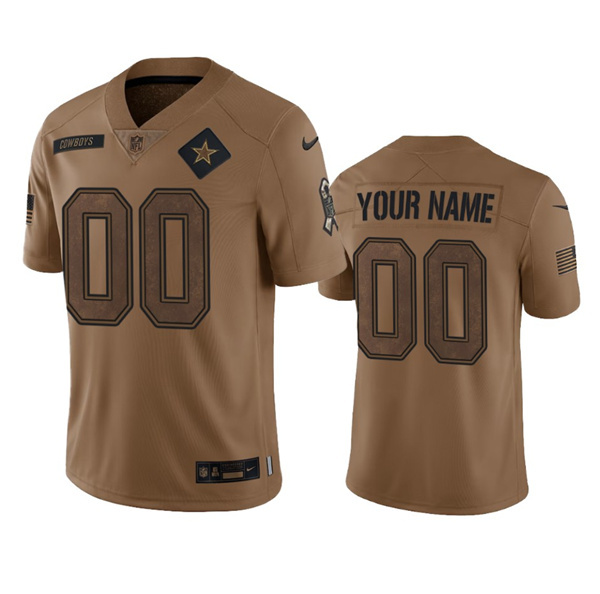 Men's Dallas Cowboys Active Player Custom 2023 Brown Salute To Service Limited Stitched Football Jersey