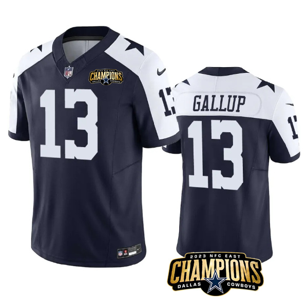 Men's Dallas Cowboys #13 Michael Gallup Navy/White 2023 F.U.S.E. NFC East Champions Patch Stitched Football Jersey