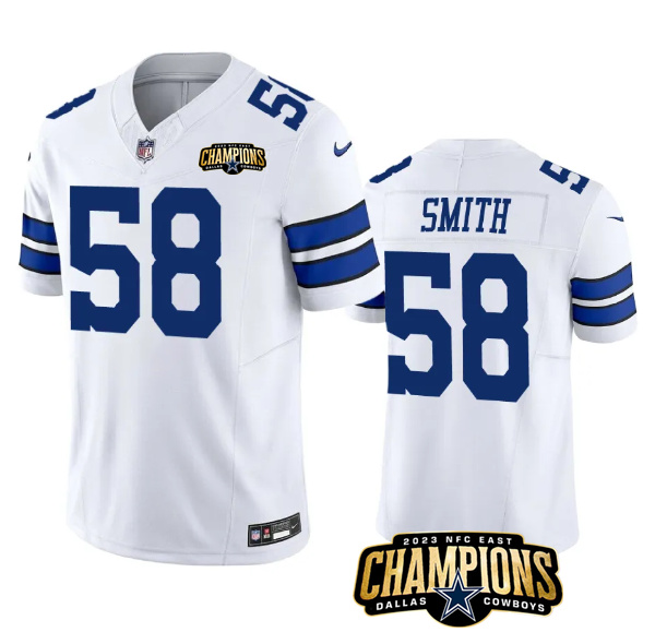 Men's Dallas Cowboys #58 Mazi Smith White 2023 F.U.S.E. NFC East Champions Patch Stitched Football Jersey