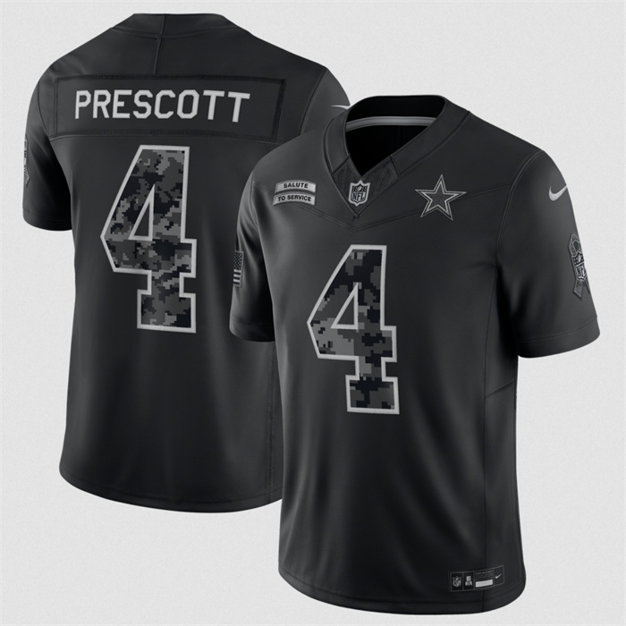 Men's Dallas Cowboys #4 Dak Prescott Black F.U.S.E. 2026 Salute to Service Limited Stitched Football Jersey