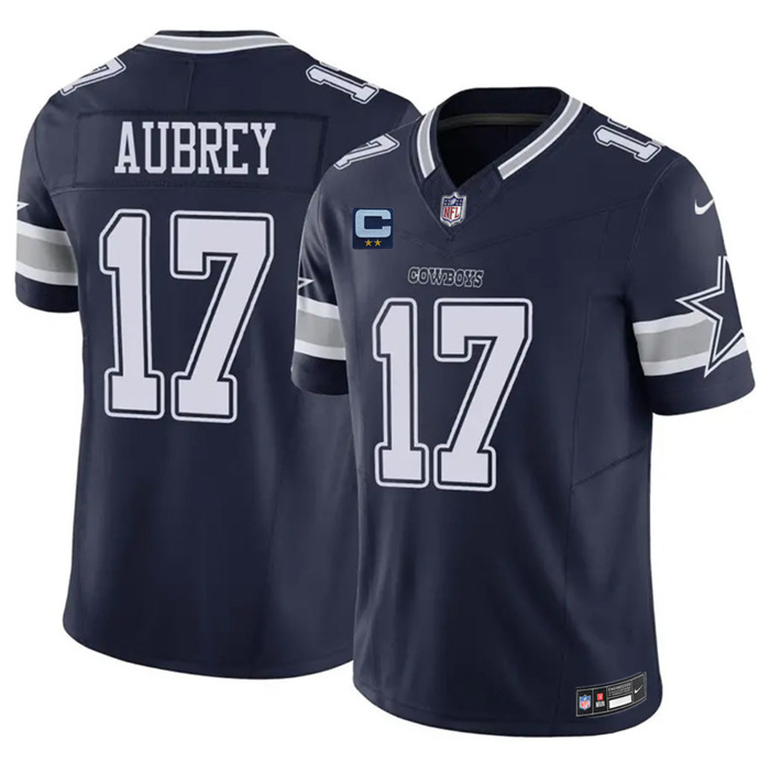 Men's Dallas Cowboys #17 Brandon Aubrey Navy 2026 With 2-Star C Patch F.U.S.E Vapor Untouchable Limited Stitched Football Jersey