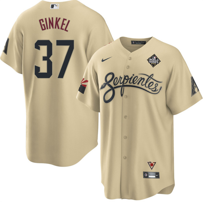 Men's Arizona Diamondbacks #37 Kevin Ginkel Gold 2023 World Series City Connect Cool Base Stitched Baseball Jersey