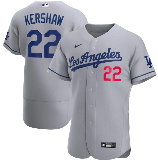 Men's Los Angeles Dodgers #22 Clayton Kershaw Grey MLB Flex Base Stitched Jersey