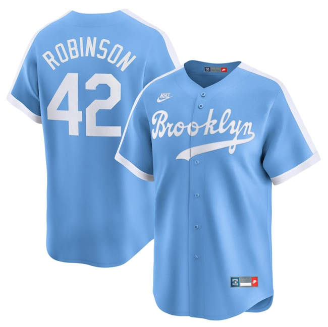 Men's Brooklyn Dodgers #42 Jackie Robinson Blue Throwback Cooperstown Collection Limited Stitched Baseball Jersey