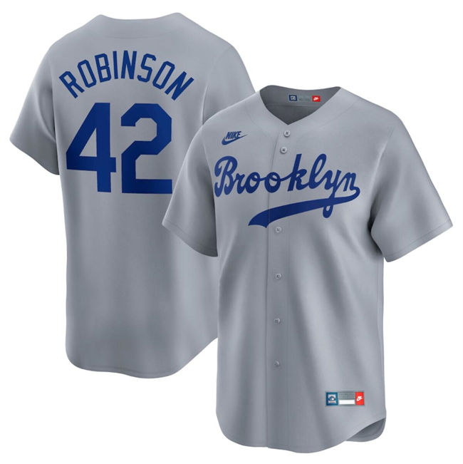 Men's Brooklyn Dodgers #42 Jackie Robinson Gray Throwback Cooperstown Collection Limited Stitched Baseball Jersey
