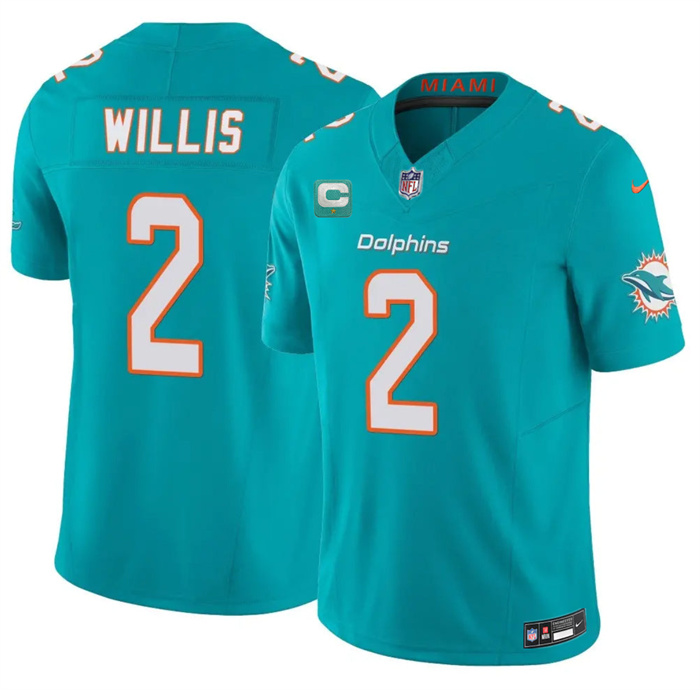 Men's Miami Dolphins #2 Malik Willis Aqua 2026 F.U.S.E. 1-Star C Patch Vapor Limited Stitched Football Jersey