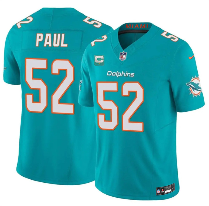 Men's Miami Dolphins #52 Patrick Paul Aqua 2026 F.U.S.E. 1-Star C Patch Vapor Limited Stitched Football Jersey