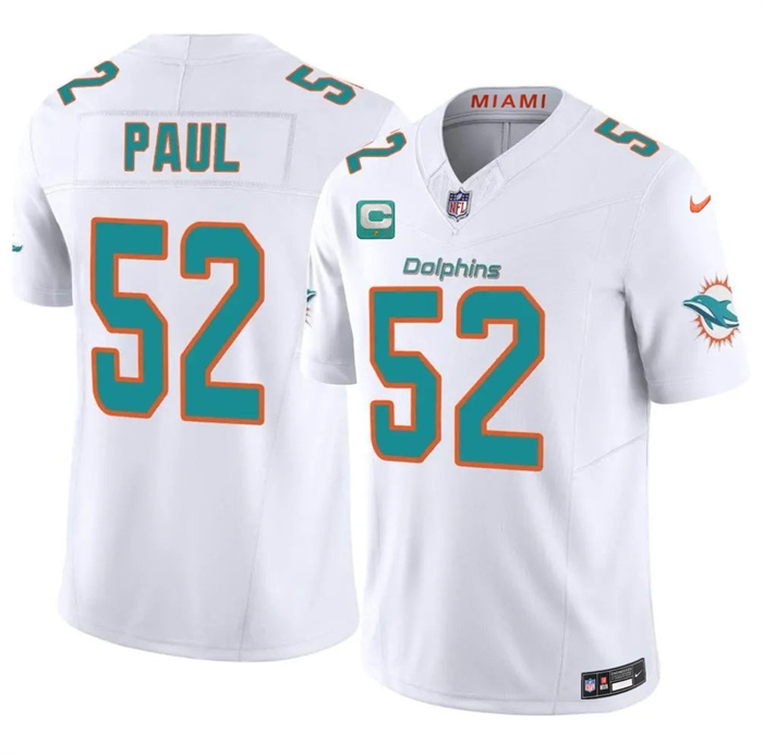 Men's Miami Dolphins #52 Patrick Paul White 2026 F.U.S.E. 1-Star C Patch Vapor Limited Stitched Football Jersey