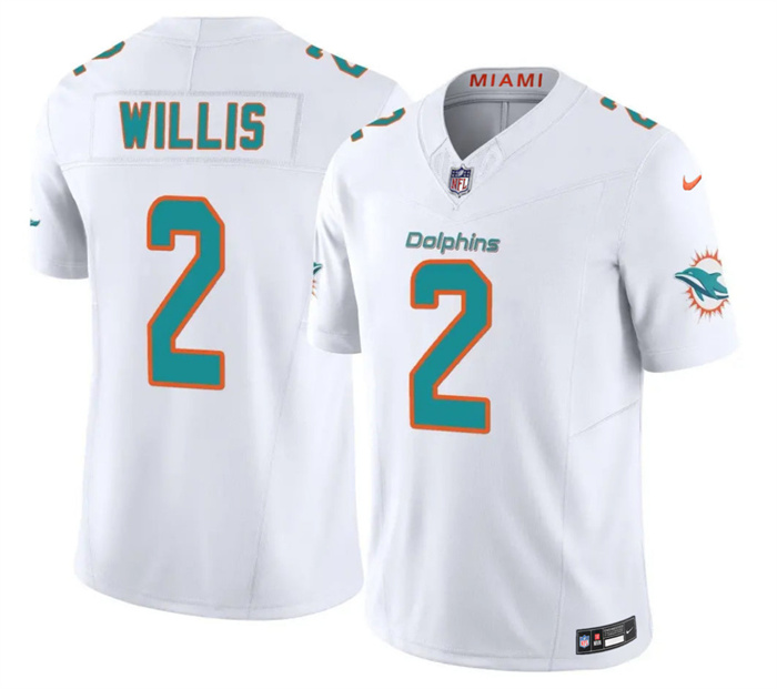 Men's Miami Dolphins #2 Malik Willis White 2026 F.U.S.E. Vapor Limited Stitched Football Jersey