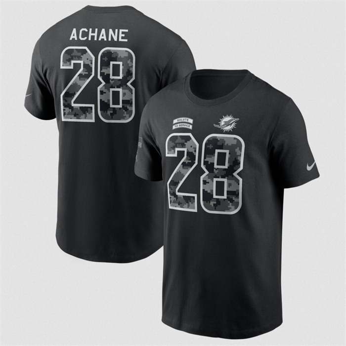 Men's Miami Dolphins #28 De’Von Achane Black 2026 Salute to Service Name & Number T-Shirt