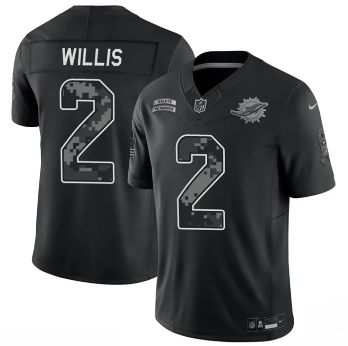 Men's Miami Dolphins #2 Malik Willis Black F.U.S.E. 2026 Salute to Service Limited Stitched Football Jersey
