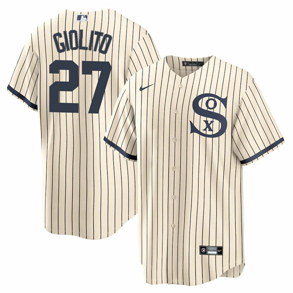 Men's Chicago White Sox #27 Lucas Giolito 2021 Cream/Navy Name&Number Field of Dreams