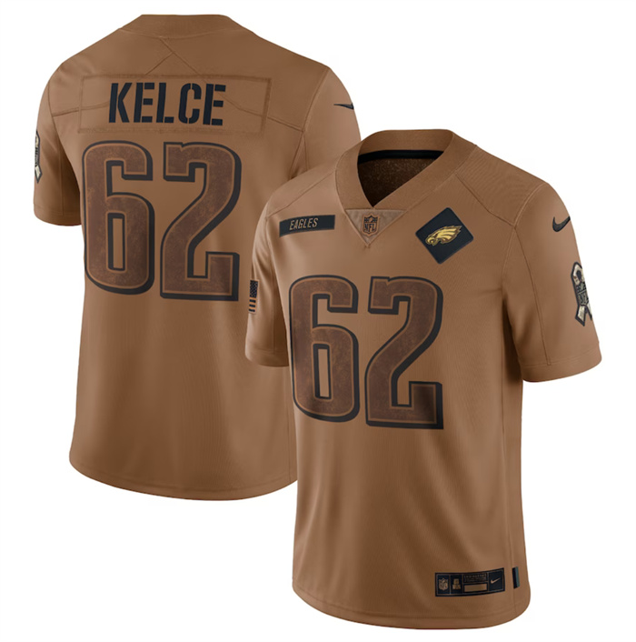 Men's Philadelphia Eagles #62 Jason Kelce 2023 Brown Salute To Service Limited Football Jersey