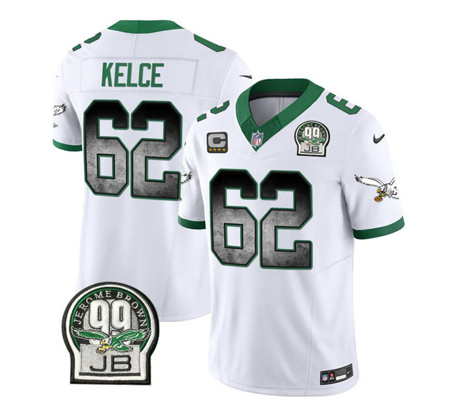 Men's Philadelphia Eagles #62 Jason Kelce White 2023 F.U.S.E. With 4-star C Patch Throwback Vapor Untouchable Limited Stitched Football Jersey