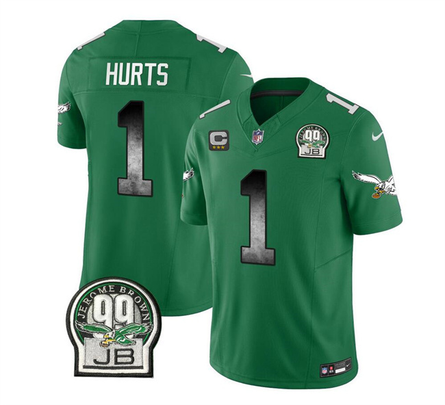 Men's Philadelphia Eagles #1 Jalen Hurts Green 2023 F.U.S.E. With 3-star C Patch Throwback Vapor Untouchable Limited Stitched Football Jersey
