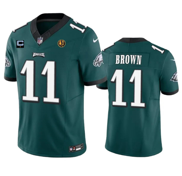 Men's Philadelphia Eagles #11 A. J. Brown Green 2023 F.U.S.E. With 1-star C Patch And John Madden Patch Vapor Limited Stitched Football Jersey