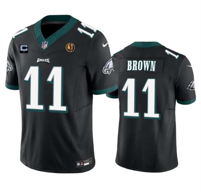 Men's Philadelphia Eagles #11 A. J. Brown Black 2023 F.U.S.E. With 1-star C Patch And John Madden Patch Vapor Limited Stitched Football Jersey