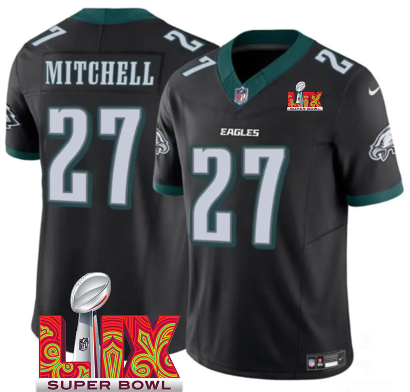 Men's Philadelphia Eagles #27 Quinyon Mitchell Black F.U.S.E. 24/25 Super Bowl LIX Vapor Untouchable Limited Stitched Football Jersey Men's Philadelphia Eagles #27 Quinyon Mitchell Black F.U.S.E. 24/25 Super Bowl LIX Vapor Untouchable Limited Stitched Football Jersey