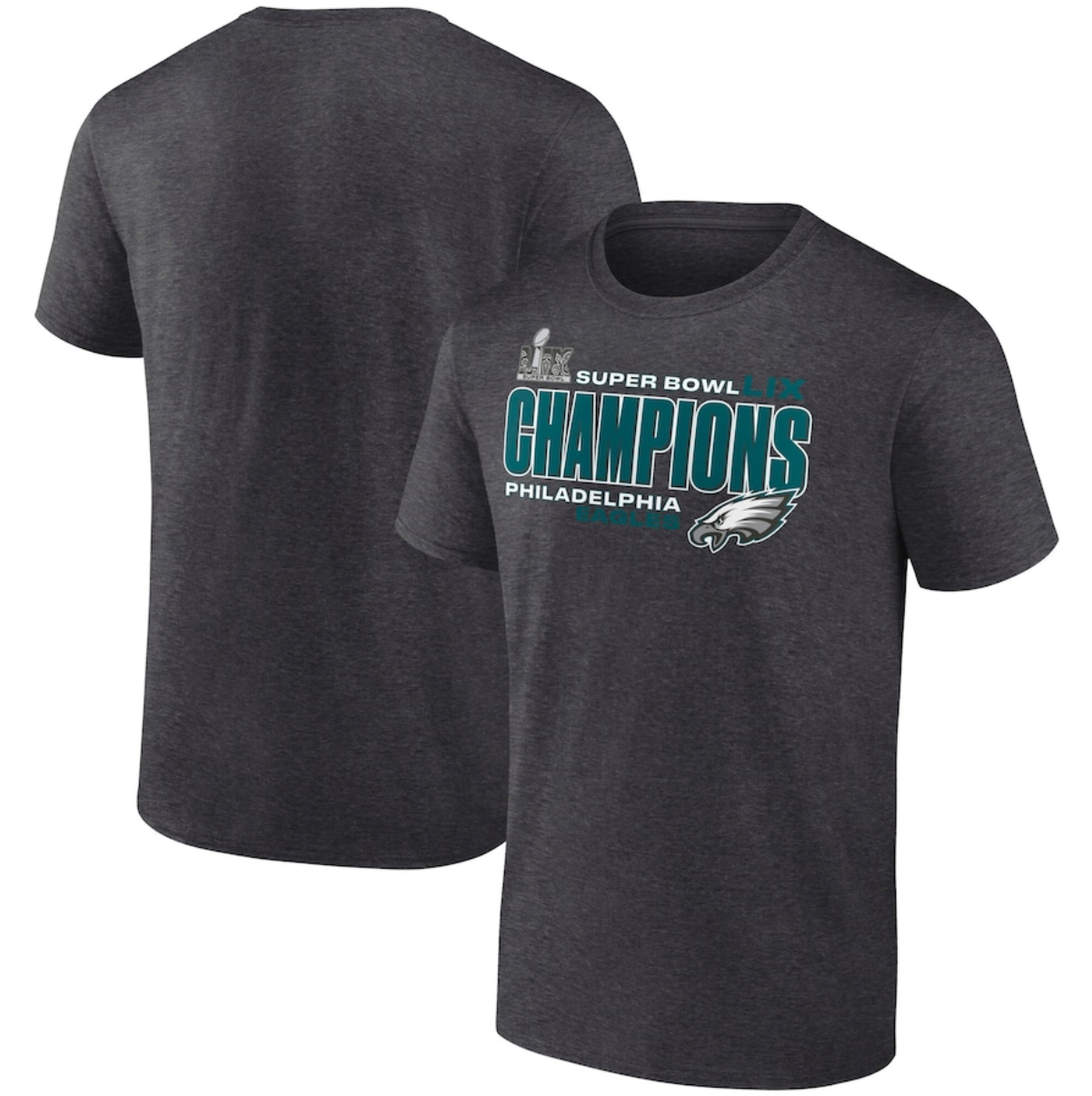 Men's Philadelphia Eagles Heather Charcoal Super Bowl LIX Champions Big & Tall Under The Lights T-Shirt Men's Philadelphia Eagles Heather Charcoal Super Bowl LIX Champions Big & Tall Under The Lights T-Shirt