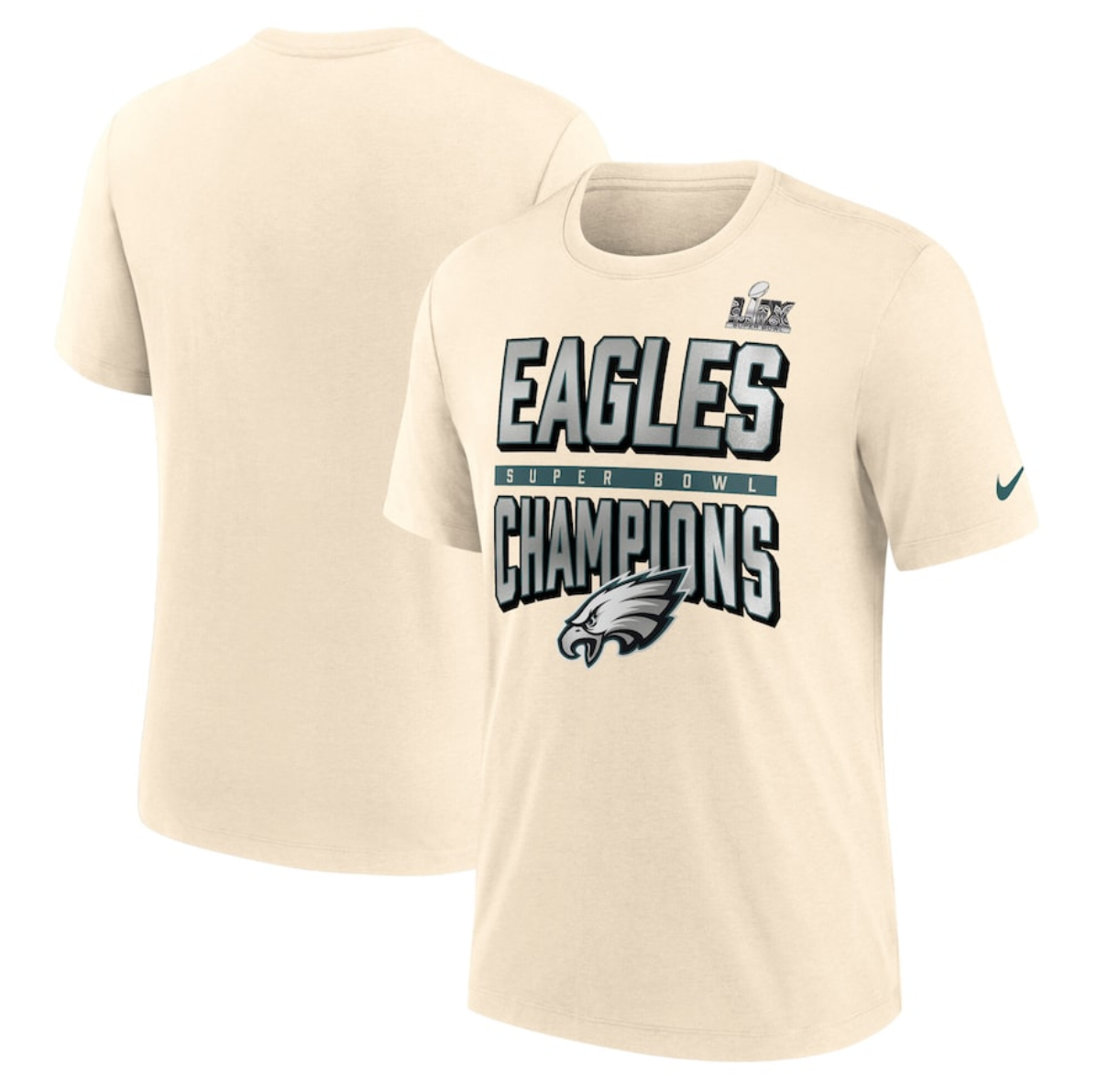 Men's Philadelphia Eagles Cream Super Bowl LIX Champions T-Shirt Men's Philadelphia Eagles Cream Super Bowl LIX Champions T-Shirt