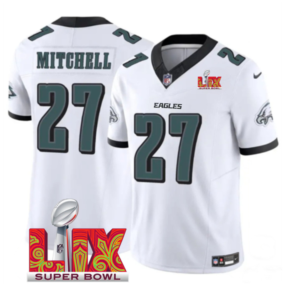 Men's Philadelphia Eagles #27 Quinyon Mitchell White F.U.S.E. 24/25 Super Bowl LIX Vapor Untouchable Limited Stitched Football Jersey Men's Philadelphia Eagles #27 Quinyon Mitchell White F.U.S.E. 24/25 Super Bowl LIX Vapor Untouchable Limited Stitched Football Jersey